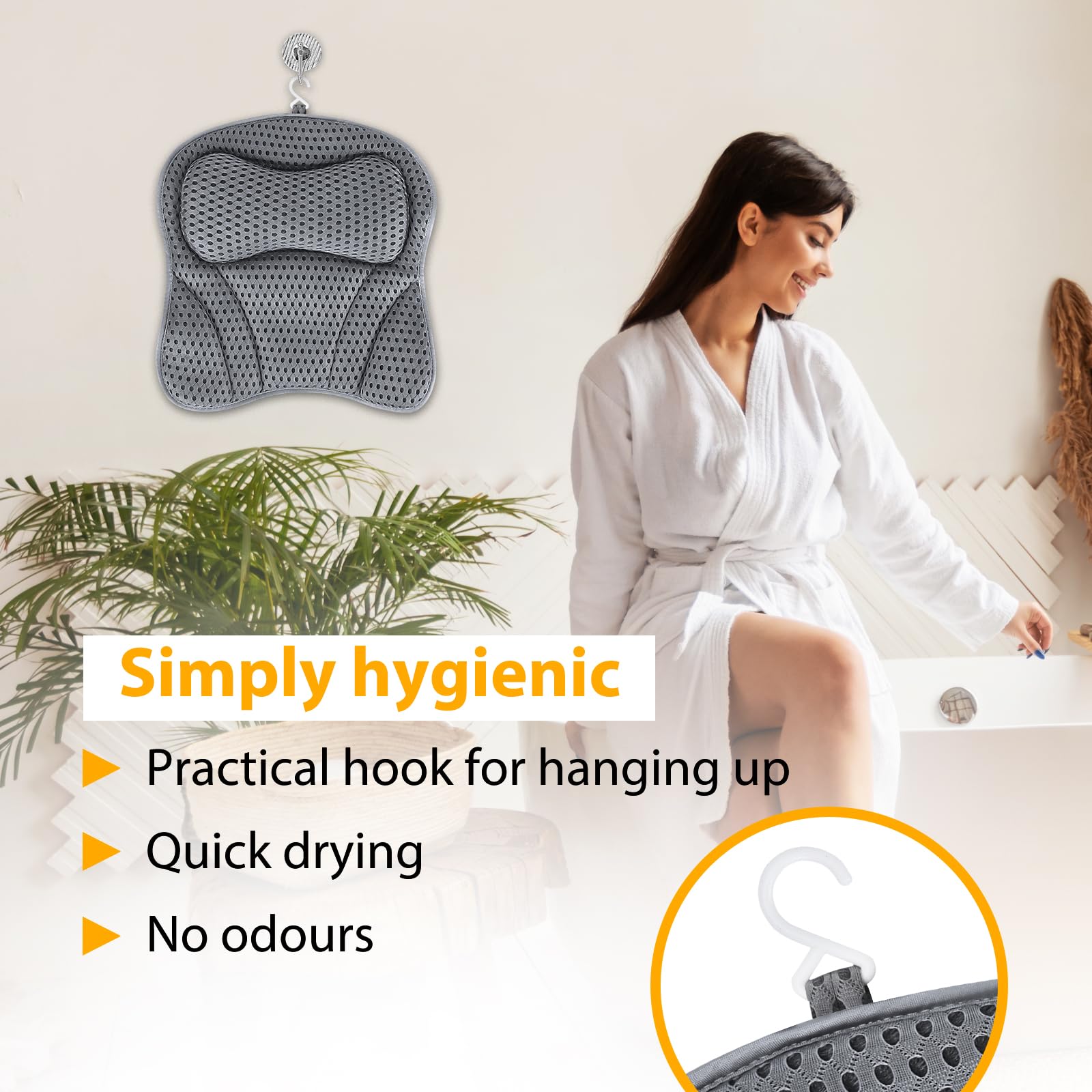 Oreiller De Bain KIMIGO - Coussin De Nuque Ergonomique Avec Ventouses - Technologie 4D Air Mesh
