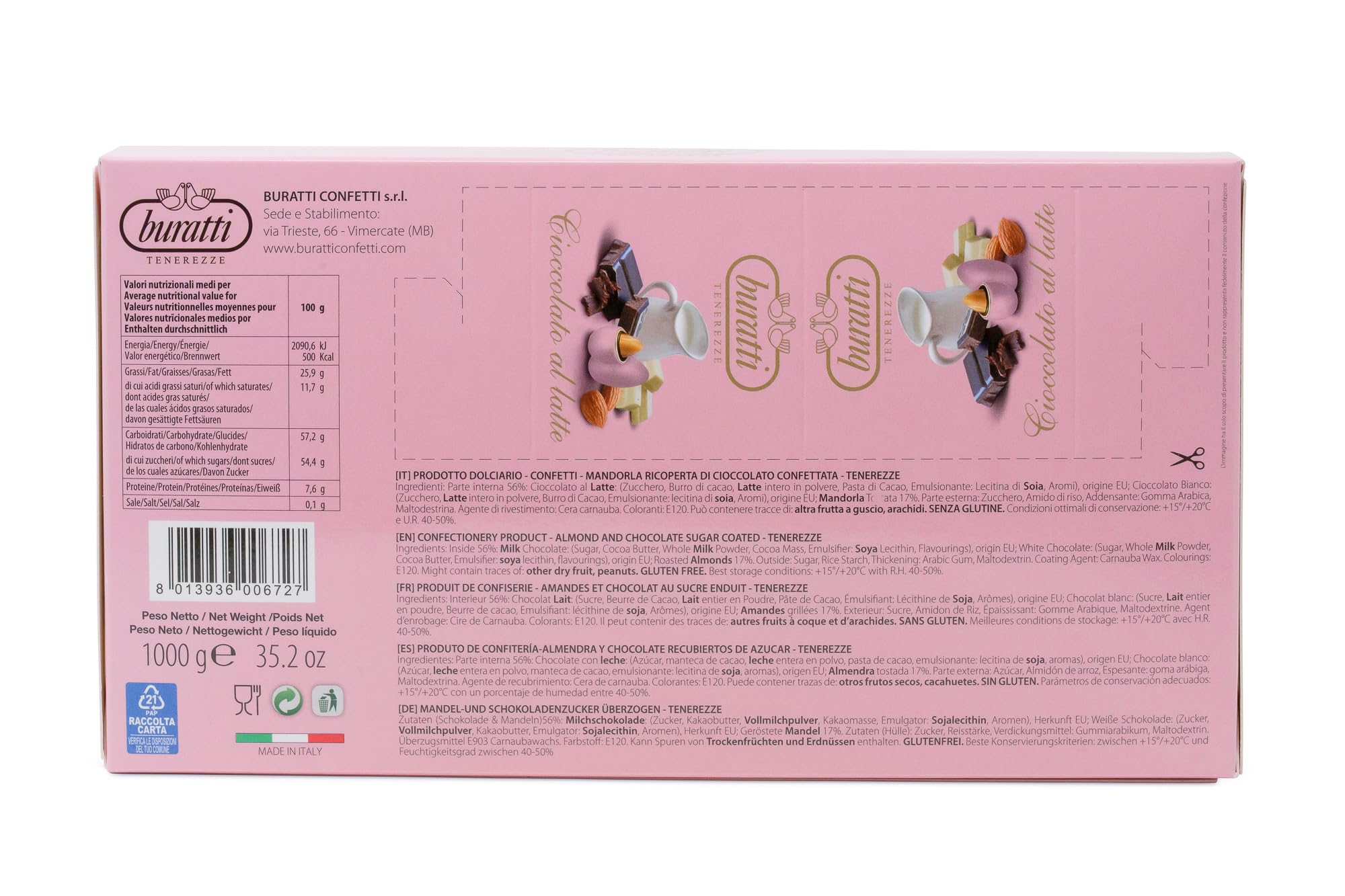 Buratti Confetti Tenerezze Almendras Recubiertas De Chocolate Rosa 1000 g