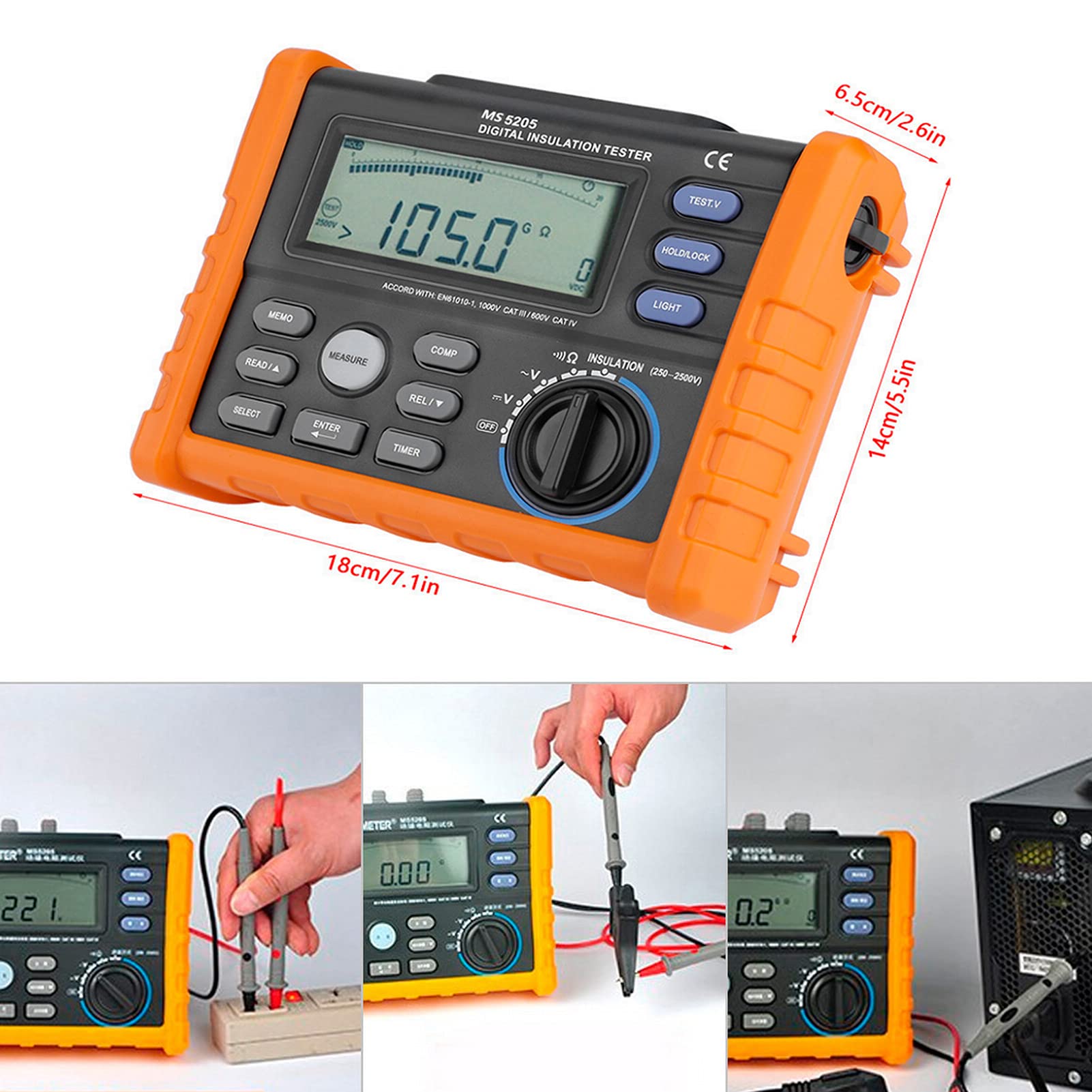 Digital Insulation Tester, Digital Widerstandsmessgerät Isolationsmessgerät Widerstandstester Digital widerstand Meter Multimeter Schleife Widerstand Tester,0.01MΩ-100GΩ,viel Zubehör