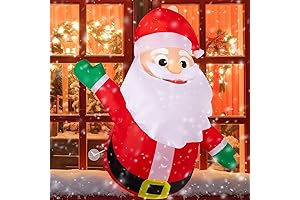 3.5FT Christmas Inflatable Window Decoration - Santa Claus Waving from Window with LED Lights