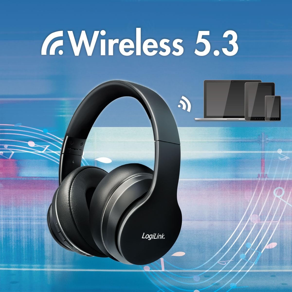 LogiLink BT0053 Casque Audio Bluetooth V5.0 avec réduction Active du Bruit et boîte de Transport