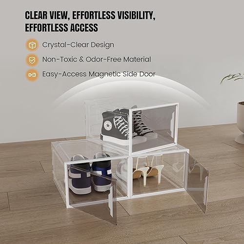 Miniatura 6 de Cajas de zapatos apilables extragrandes  Cajas de almacenamiento de zapatos de plástico transparente con puerta magnética, organizador de zapatos