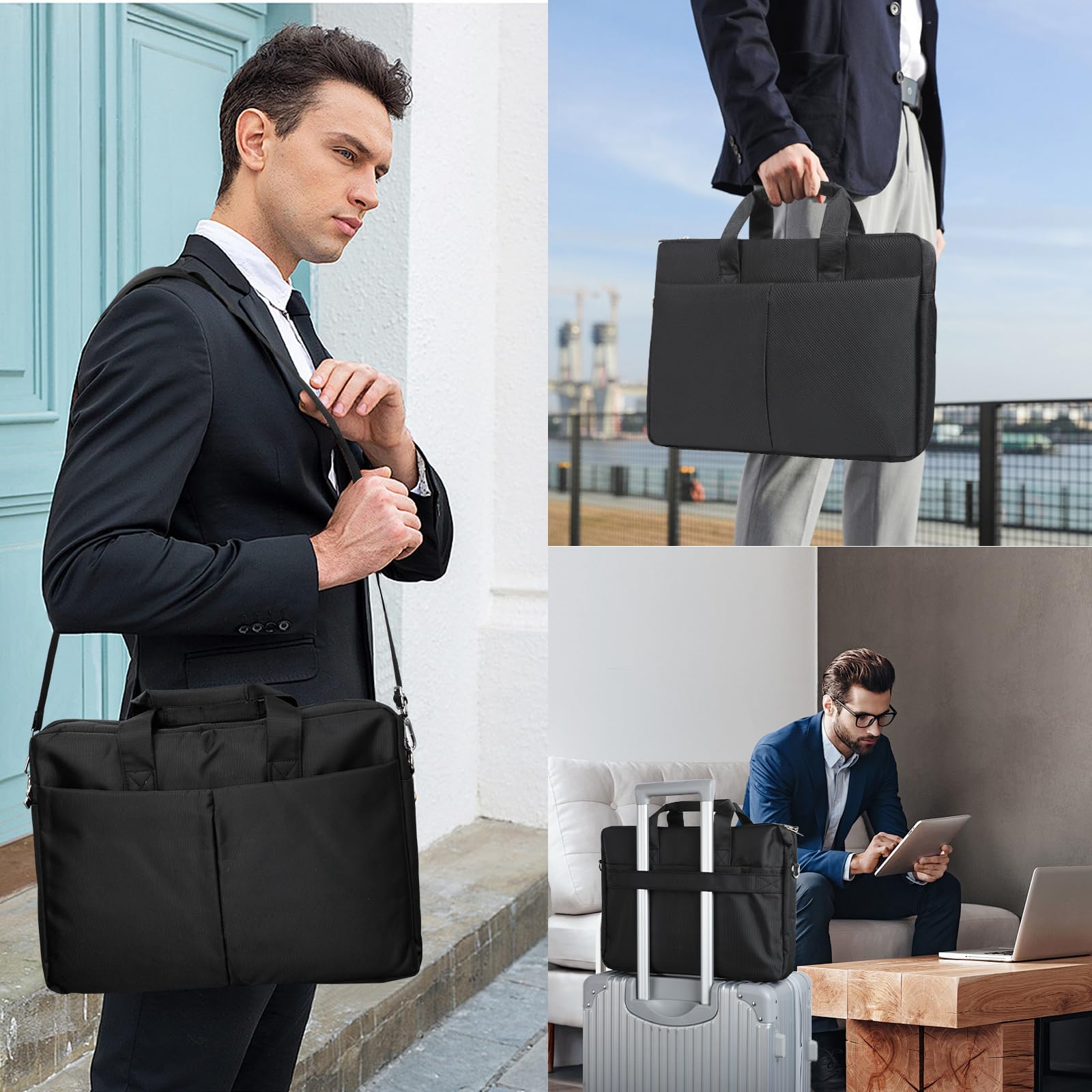 Cozary Borsa Porta PC 15, 15,6 e 16 Pollici, Porta PC Portatile, Custodia Computer Portatile, Impermeabile Borsa Messenger con Tracolla per Affari, Viaggi, Lavoro, Nera