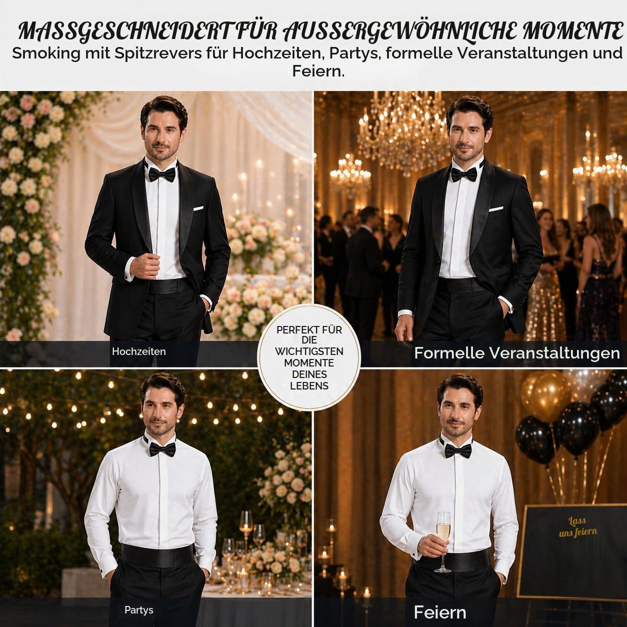 Herren Smokinghemd mit Flügelkragen & Französischen Manschetten – Stretch Langarmhemd für Hochzeit, Abend & Formelle Anlässe