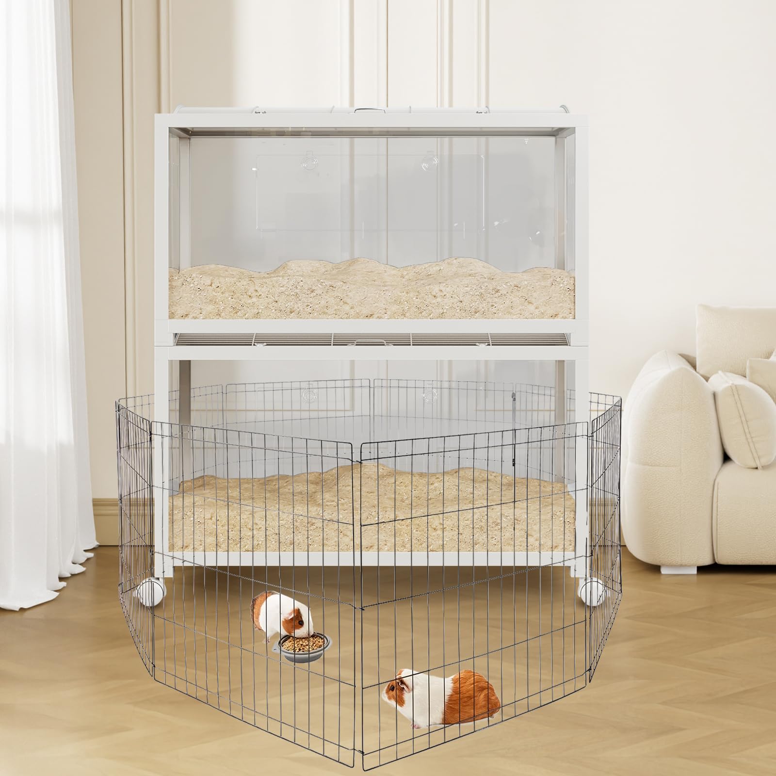 Garvee Jaula XL para Hámster Sirio 96 cm de Acrílico y Metal con Ruedas | Jaula para Hámster de Metal y Acrílico con Ruedas, Hábitat Transparente para Hámster Sirio, Jerbos y Pequeños Roedores
