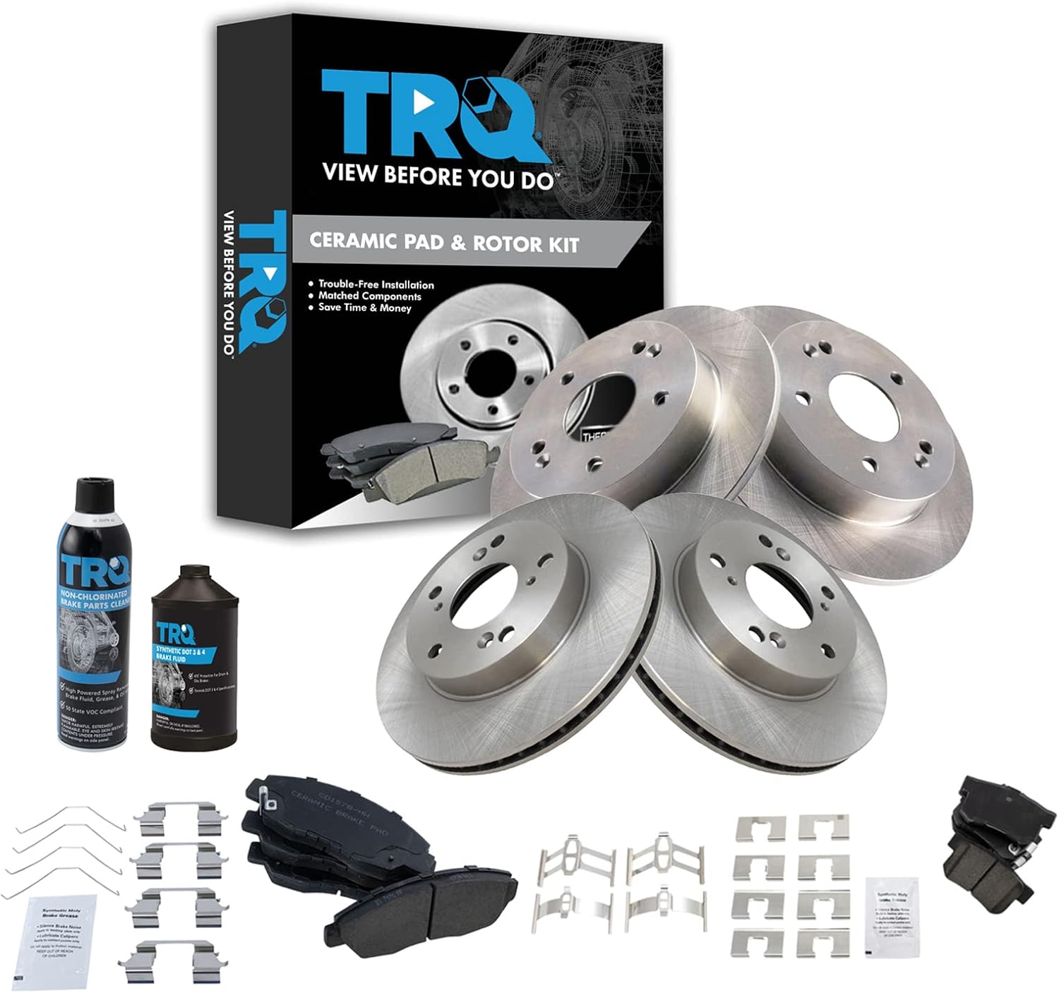 TRQ Front and Rear Brake Pad & Rotor Kit Brake Chemical Kit Brake Pads Brake Rotor Ceramic Compatible with 2012 Honda Civic
