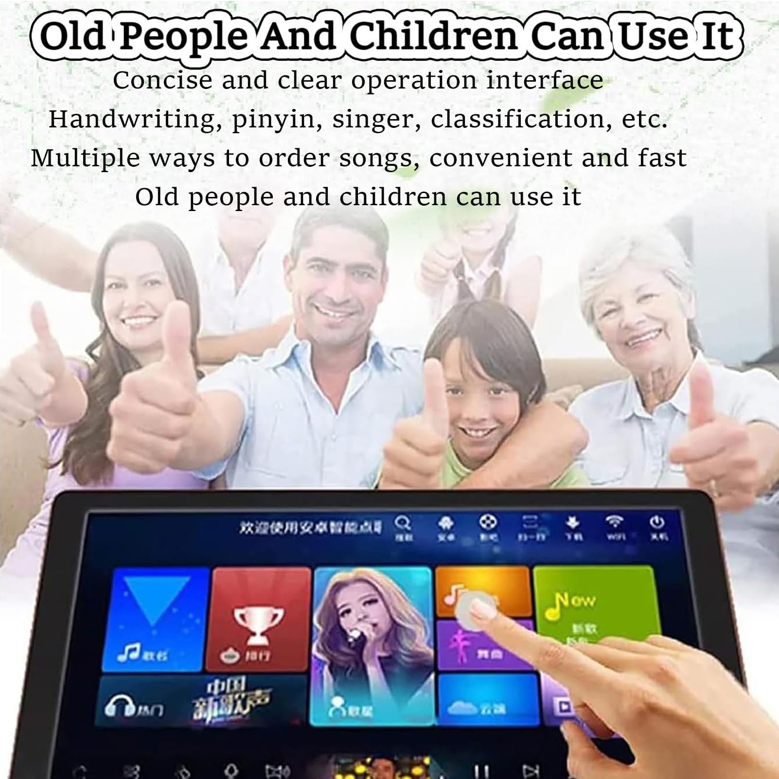 Schermo Tattile da 18,5 Pollici, Aggiornamento Tramite Cloud, Microfono Wireless, Schermo Tattile da 18,5 Pollici, Telecomando per Telefono E Controllo Tramite App Karaoke 8TB-Black