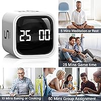 Vista 9 de Rotating Pomodoro Timer 5, 25, 10 50 Minutes Preset, Desk Productivity Flip Timer, ADHD Tool Cube Countdown Stopwatch, Vibration/High/Low