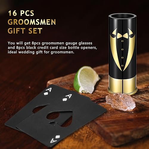 Miniatura 9 de Yoption Juego de 8 regalos para padrinos de boda, 4 vasos de chupito de calibre con 4 abrebotellas de tamaño tarjeta de crédito para boda, fiesta