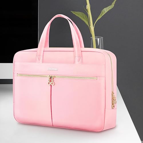 Miniatura 6 de Ferkurn Funda para laptop para mujeres y hombres, compatible con MacBookHPLGDell, correa de hombro delgada, maletín mensajero, rosa, 17-17.3 pulgadas