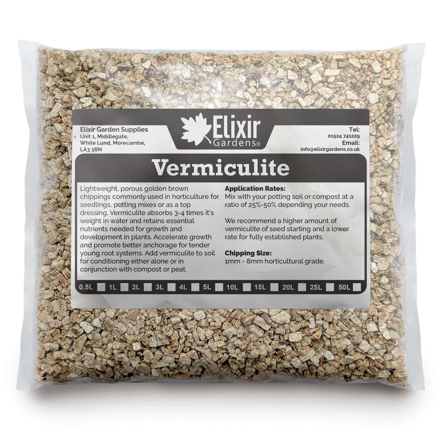 Elixir Gardens 50L Bag Vermiculite (1mm-8mm Horticultural Grade) | Premium, Quality Natural Soil Conditioner/Additive & Compost Potting Mix