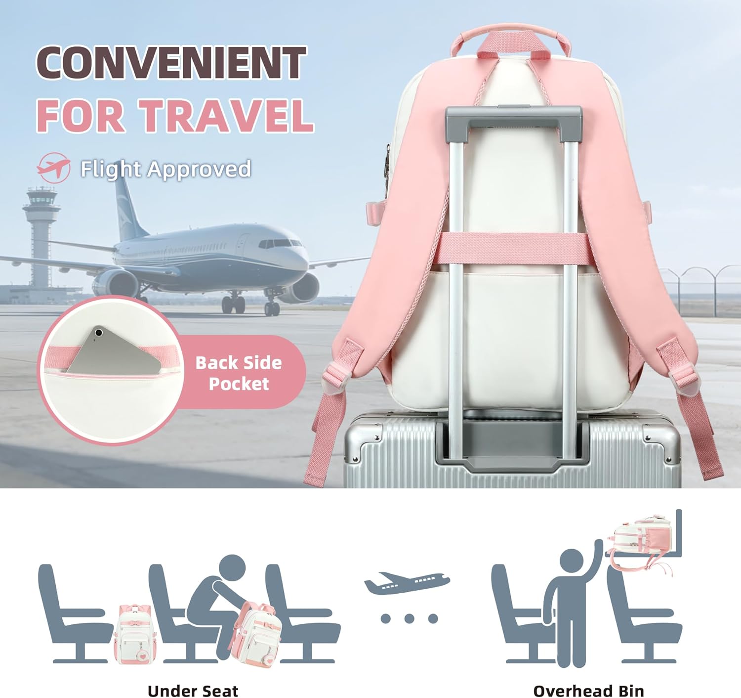 Laptop Backpack for Women,School Backpacks With Lunch Box Pencil Case Pouch Pocket Set for Girls Teen,Cute Pink Bow Teacher Bags Large Students Bookbag 17 Inch Laptop Bag Kids Travel Daypacks Beige
