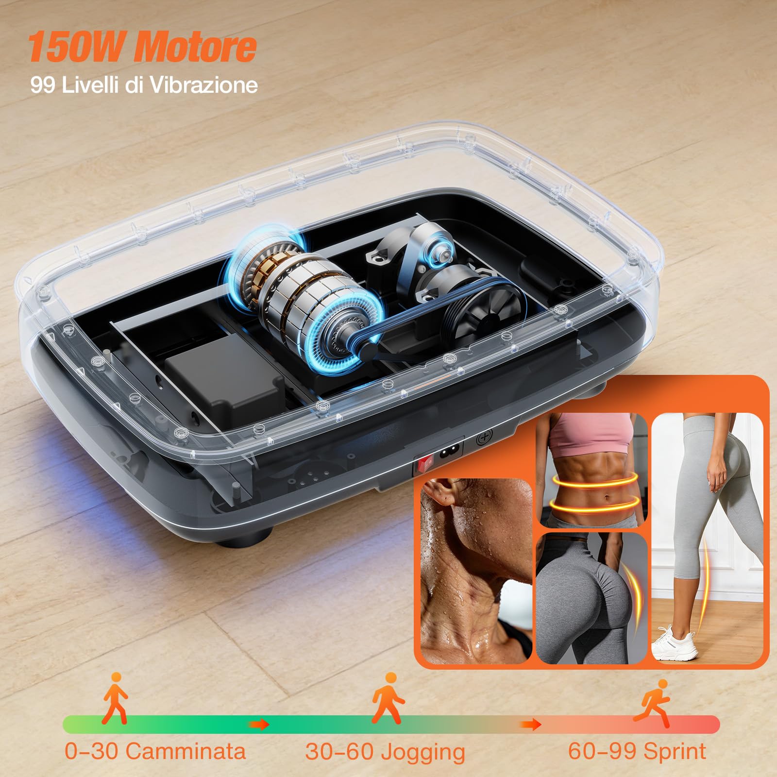 DH FitLife Pedana Vibrante per Casa | 0–99 Livelli con Timer | 9 Programmi Automatici | Silenziosa con Ventose | Luci LED & Altoparlante Bluetooth | Bande di Resistenza Incluse | Portata 150 kg