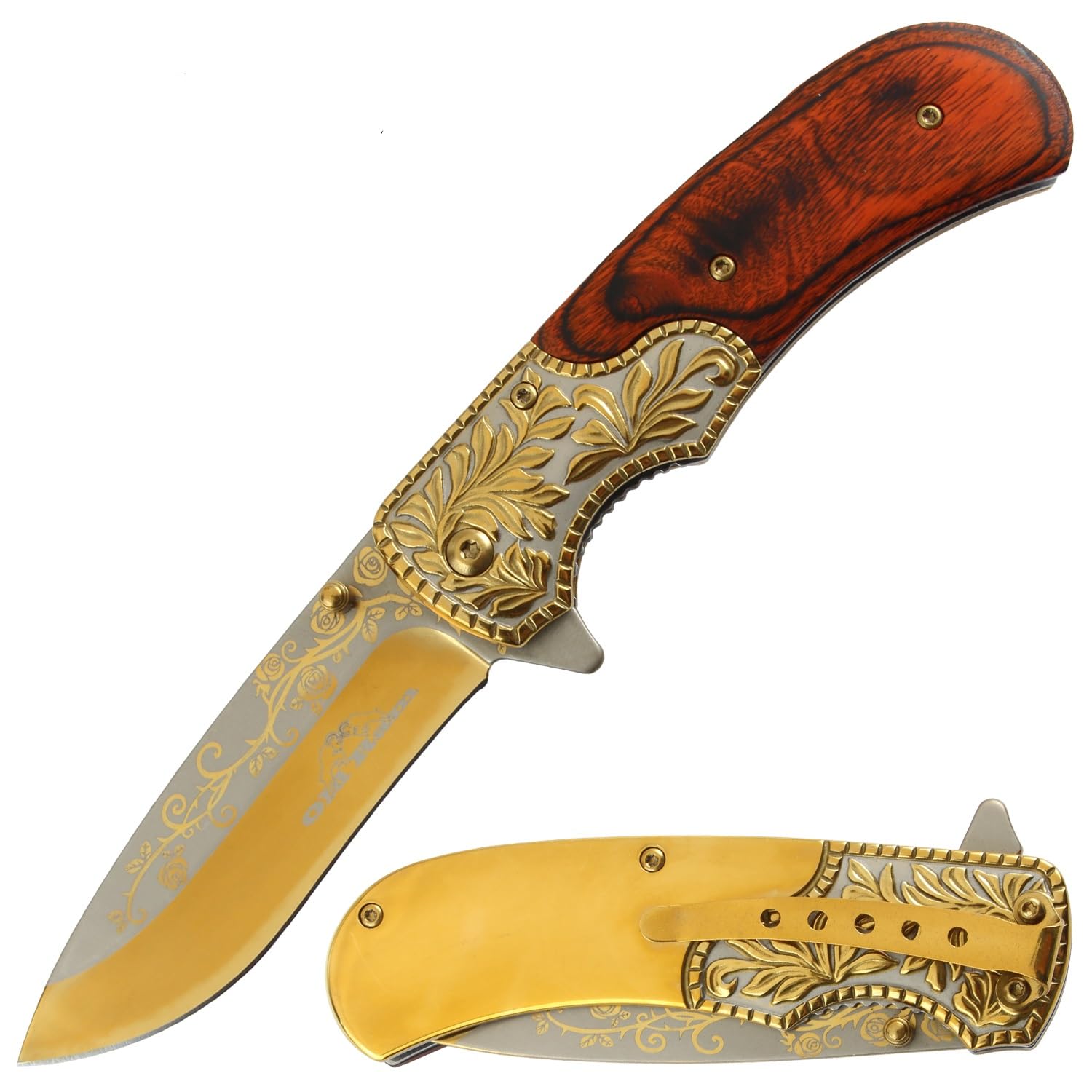 Old Ram Heavy Duty 8-Inches Every Day Cary Hunting, Camping Folding Pocket-Folding EDC Knife (Gold)