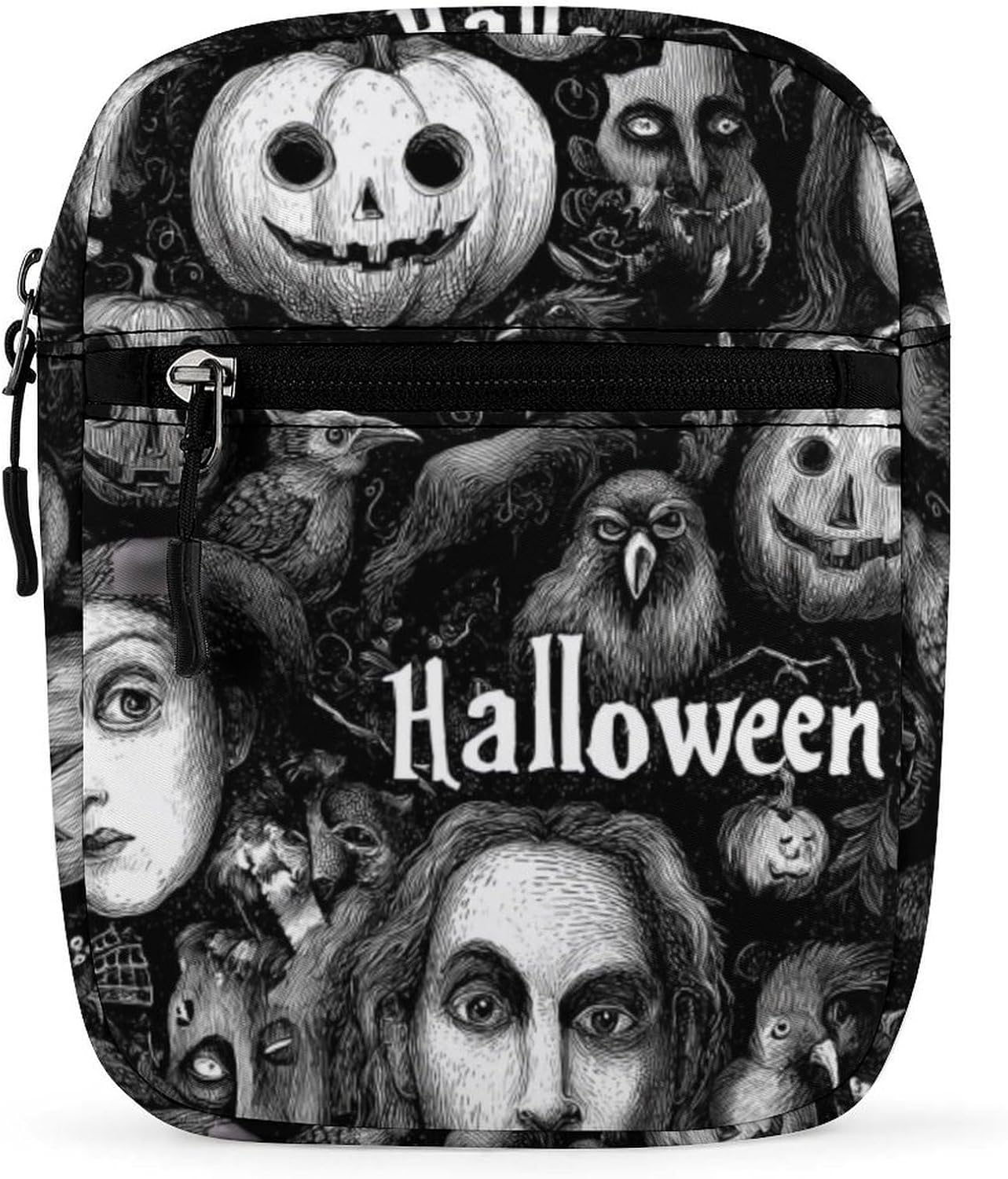 Halloween Pumpkins Ghosted Ravens Small Crossbody Bag Sling Shoulder Satchel