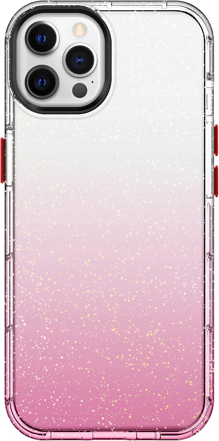 Zizo Surge Series for iPhone 12 Pro Max Case - Sleek Pink Glitter Case Customizable Buttons - Pink Glitter