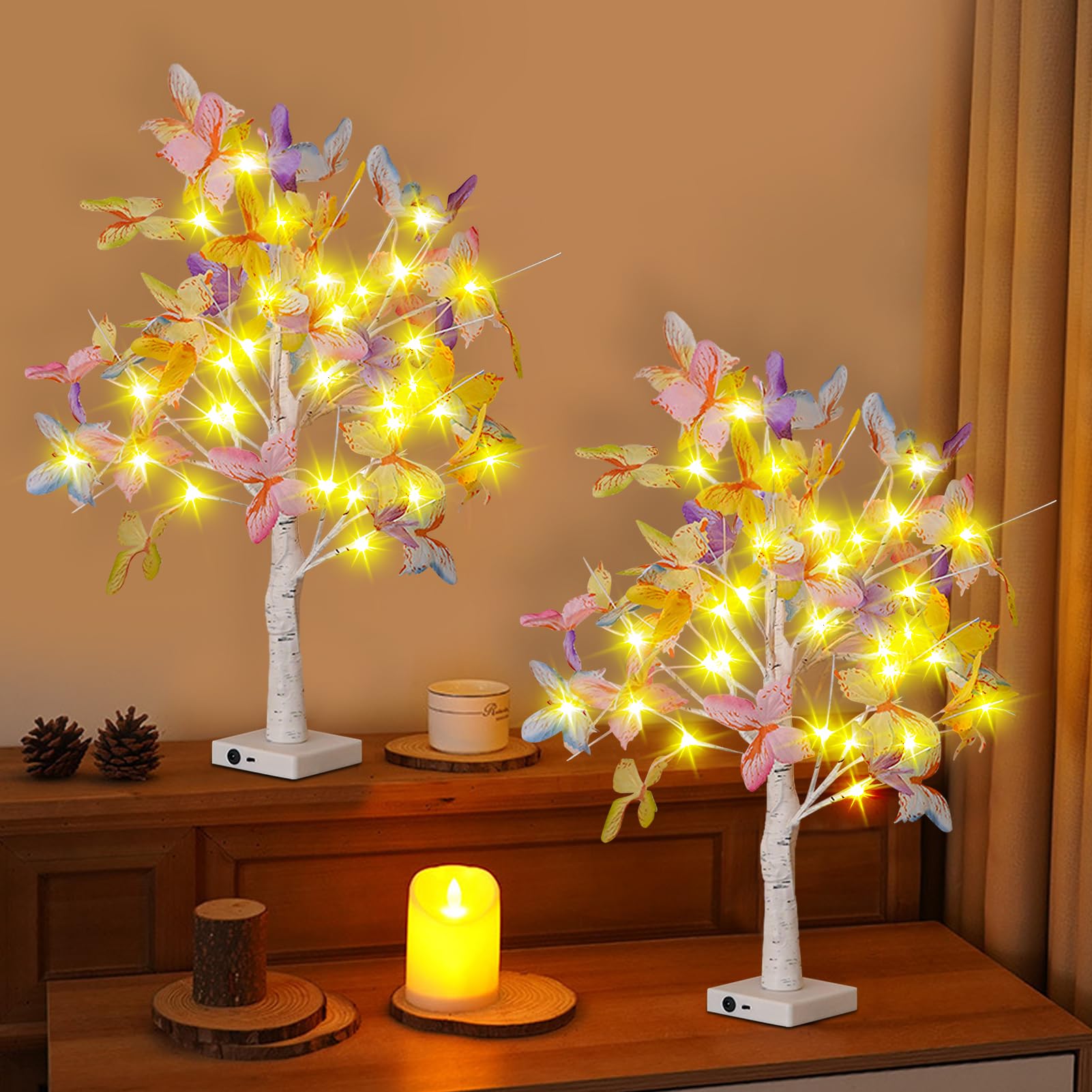 Amazon.co.jp: LEDライトバーチツリー、2パックブランチツリーランプ