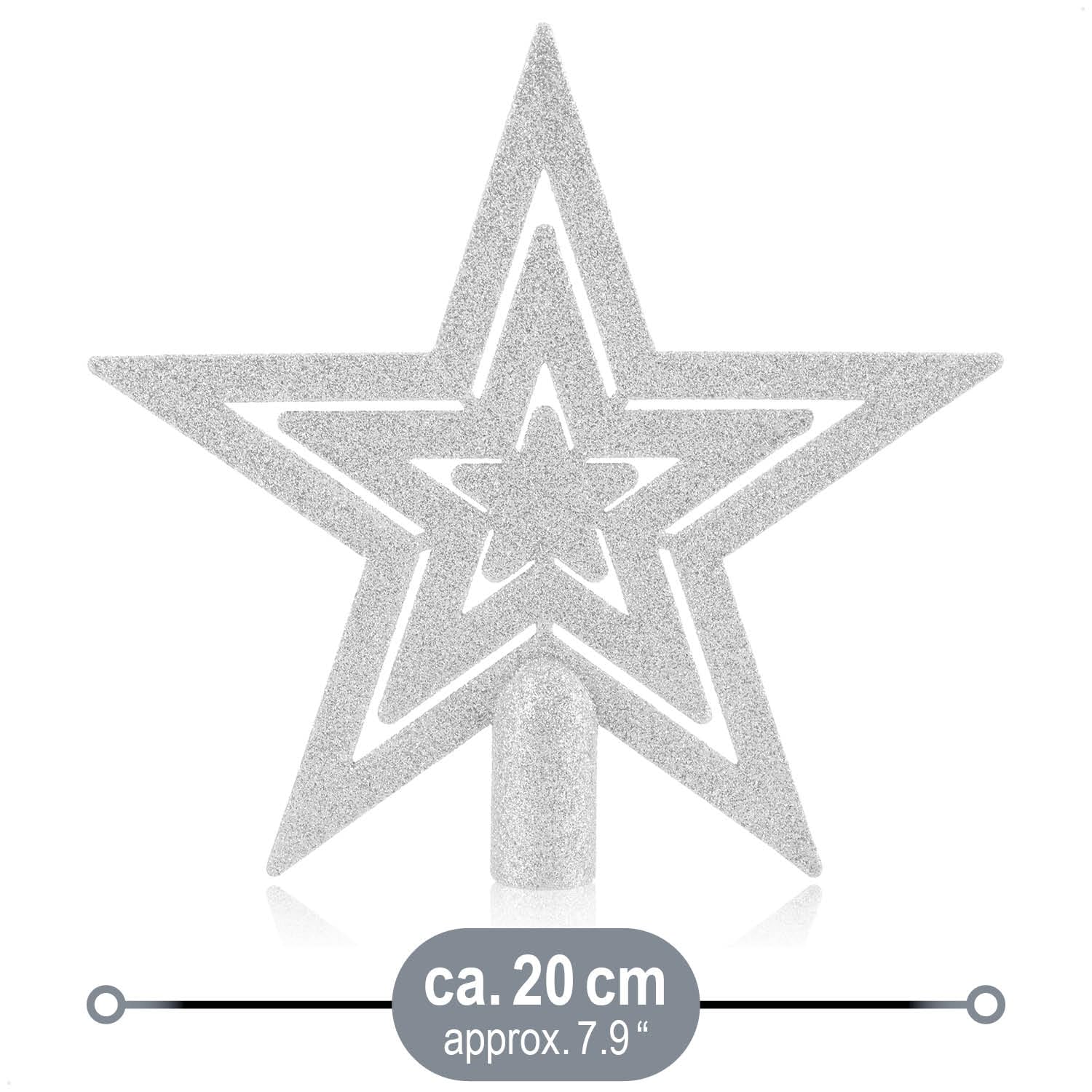 Stella Glitterata Com-four® Per Albero Di Natale - Puntale Argento Con Glitter - Decorazione Natalizia - Foto 8