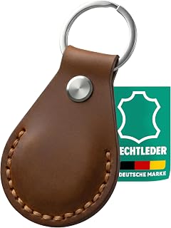 AirGear® Airtag Schlüsselanhänger LEDER ECHT, Anhänger aus Echtem Leder, Hülle aus Echtleder, kompatibel mit Apple Airtag (Brown)