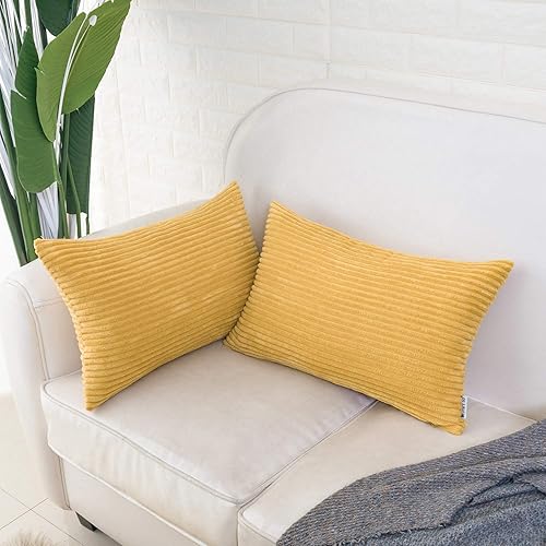 Miniatura 2 de HWY 50 Juego de 2 fundas de almohada decorativas de color rojo burdeos de 12 x 20 pulgadas para sofá cama, fundas de cojín rectangulares de pana