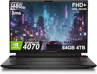Alienware M18 Gaming Laptop (18" 480Hz FHD+, AMD Ryzen 9 7845HX (Beat i9-13900HX), 64GB RAM, 4TB SSD, GeForce RTX 4070 8GB) AlienFX RGB Backlit Keyboard, FHD IR Camera, WiFi 6, Win 11 Home, Black