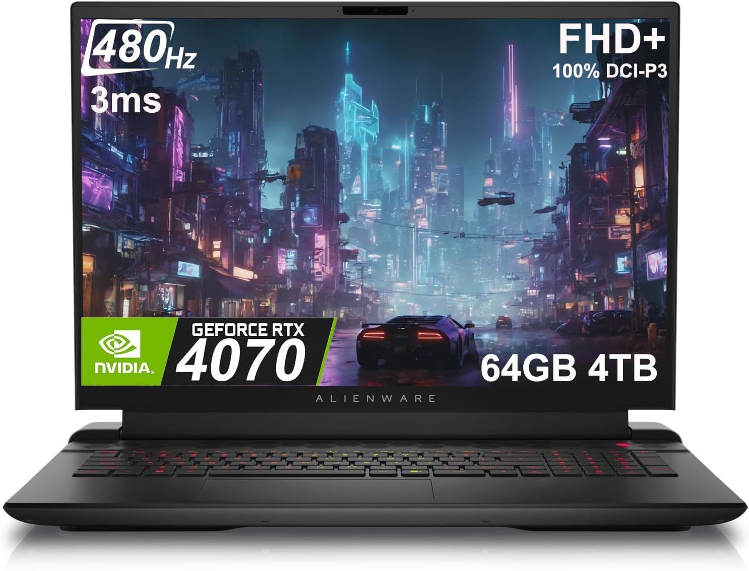 Alienware M18 Gaming Laptop (18" 480Hz FHD+, AMD Ryzen 9 7845HX (Beat i9-13900HX), 64GB RAM, 4TB SSD, GeForce RTX 4070 8GB) AlienFX RGB Backlit Keyboard, FHD IR Camera, WiFi 6, Win 11 Home, Black