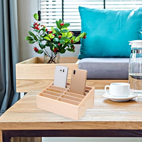 Miniatura 7 de Caja de almacenamiento para teléfono celular, 12 rejillas de madera para teléfono móvil, organizador de teléfono de madera, caja organizadora para
