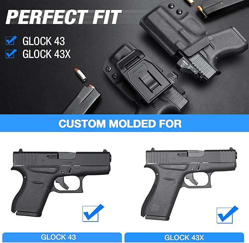 Miniatura 2 de Compatible con Glock 43 Glock 43x, funda OWB compatible con G43 G43x, clip de cinturón ajustable de 360 grados, se ajusta a cinturón de 1.5