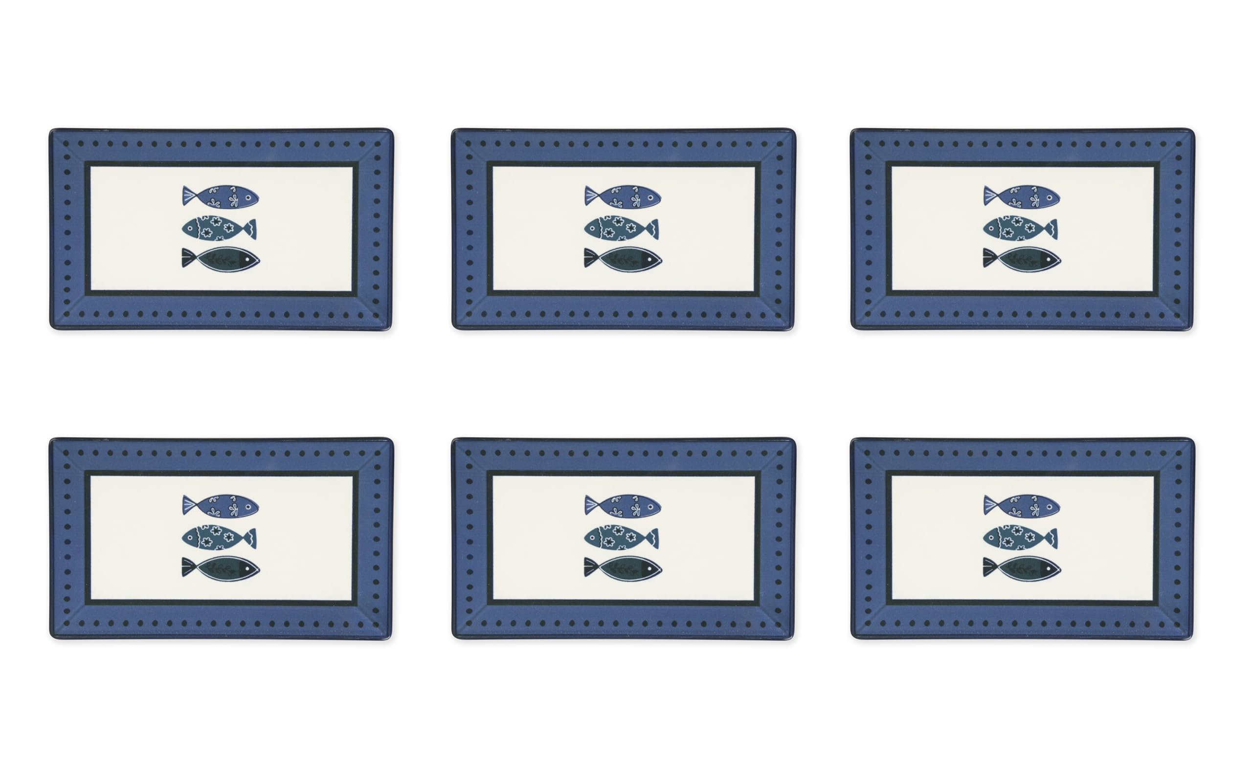Excelsa Ocean Set 6 piatti in ceramica, 25x15cm, decorazione pesci