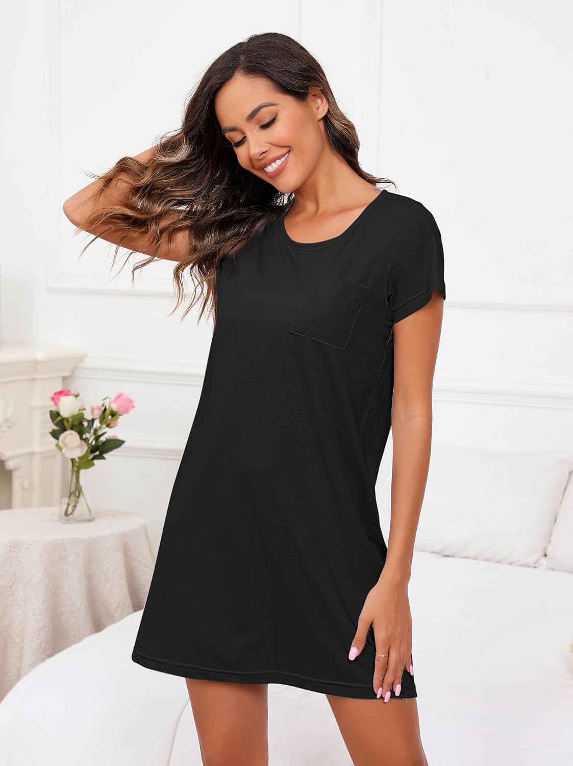 PNAEONG Women's Cotton Nightgown Sleepwear Short Sleeves Shirt Casual Print Sleepdress - Image 2