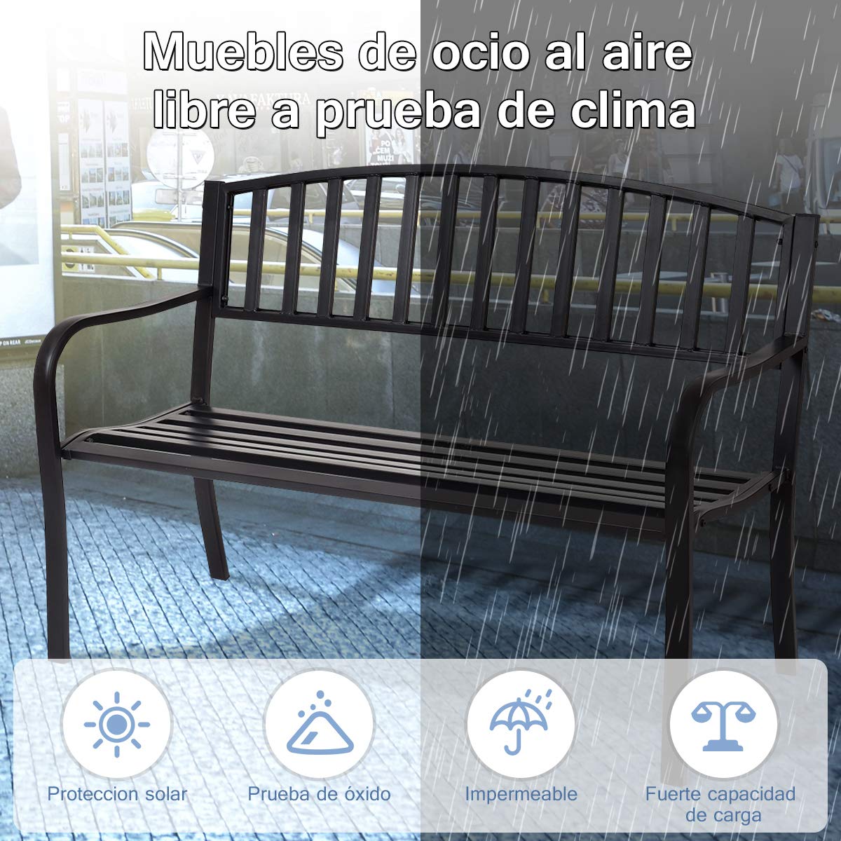 COSTWAY Banco con Respaldo Banco de Hierro Fundido Banco con Estructura de Acero Carga hasta 280 kg Banco para Jardín Parque Terraza Exterior