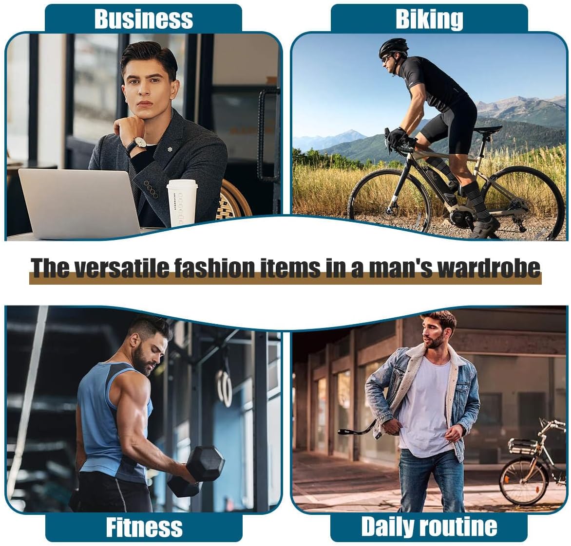 Men's Dress Socks Cotton Classic Argyle Stripes Black White Crew Socks Gifts For Men Size 7-10,10-13,13-15,12-Pairs - Image 6