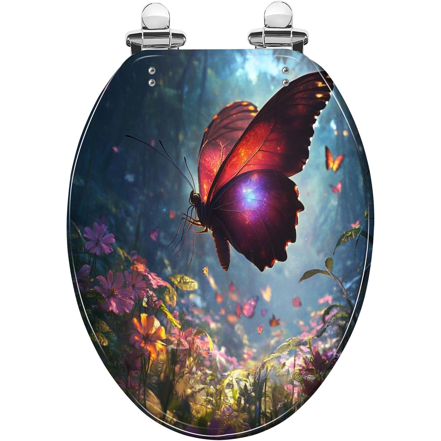 Mystical Butterfly Toilet seat, Quick Release Hinges Easy Install Cover, Adjustable, Lightweight, Durable, Portable, User-Friendly, Compact