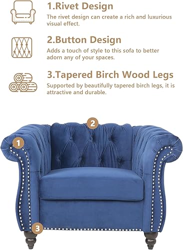Miniatura 4 de QHITTY Juego de 2 piezas para sala de estar, Silla Sofá Seccional Chesterfield Contemporáneo Tapizado de Terciopelo Loveseat Juegos de Sofá para