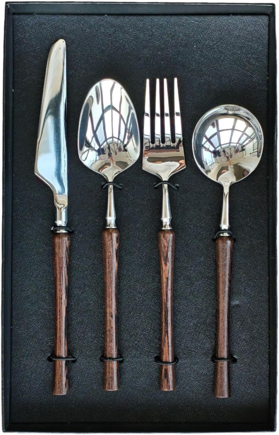 Silverware Set,18/10 Stainless Steel Flatware, 4-Piece High-End Redwood Handle Silverware Set - Retro/Elegant Knives Forks and Spoons for Kitchen Dining & Wedding Supplies, Gifts for Mom