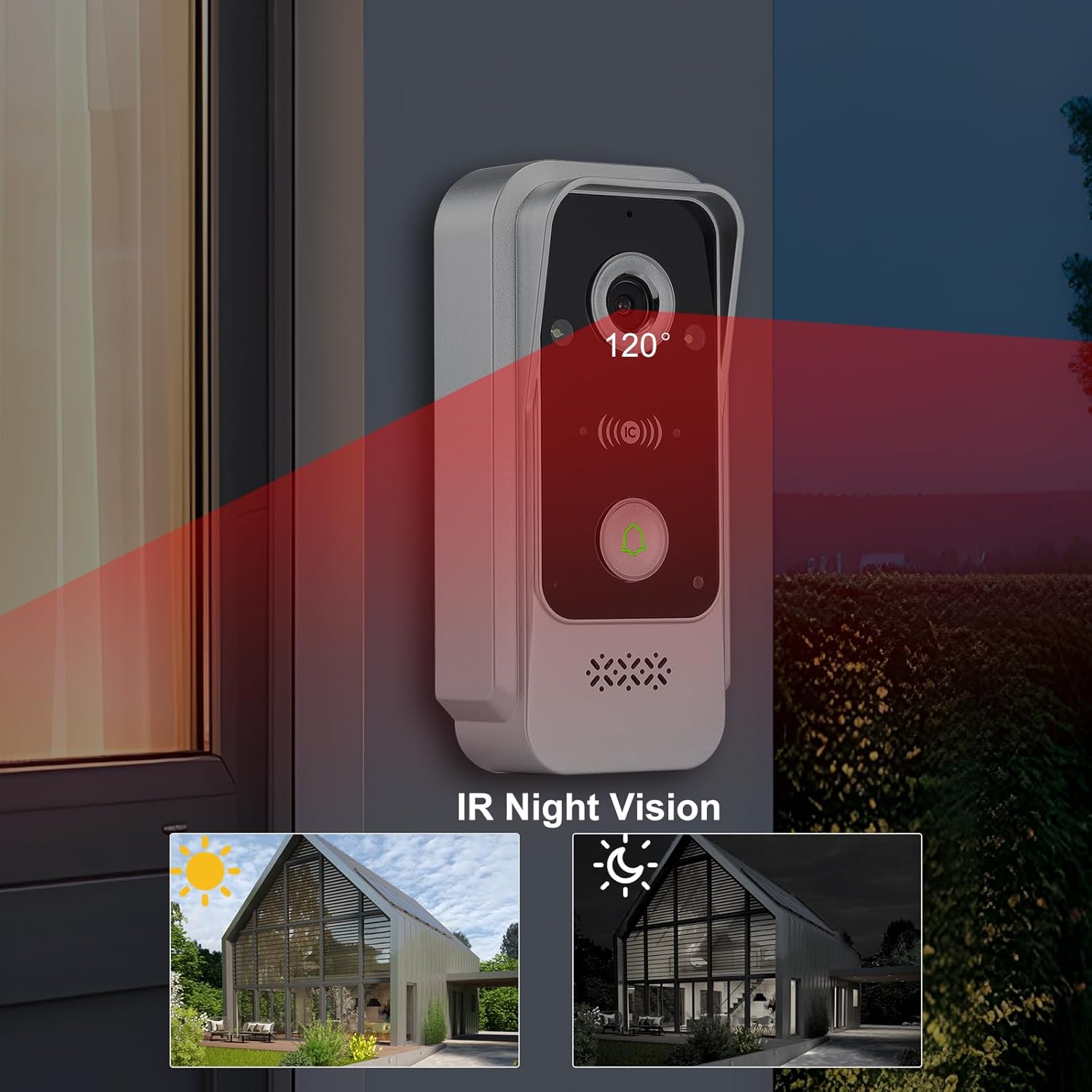 Outdoor doorbell unit with IR night vision active