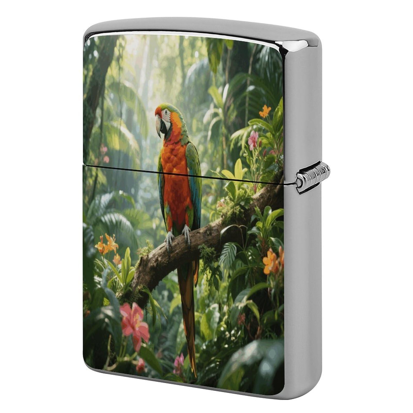 Rainforest Parrot Print Metal Lighter Cover Case, Vintage Cool Lighter Housing Funny Lighters Sleeve for Zippo Men Dad Husband Gift Collect