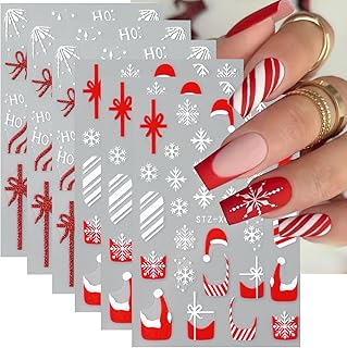 Christmas French Nail Art Stickers with Christmas Hat Snowflake Gift Bow...