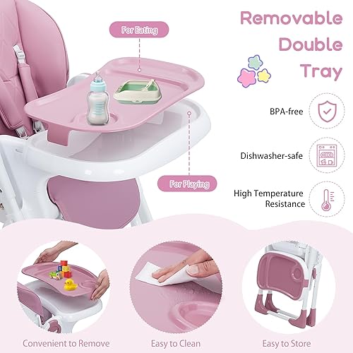 Miniatura 9 de GAOMON Silla alta para bebé, sillas altas multifuncionales para bebés con altura ajustable y reclinable, silla alta plegable para bebés y niños
