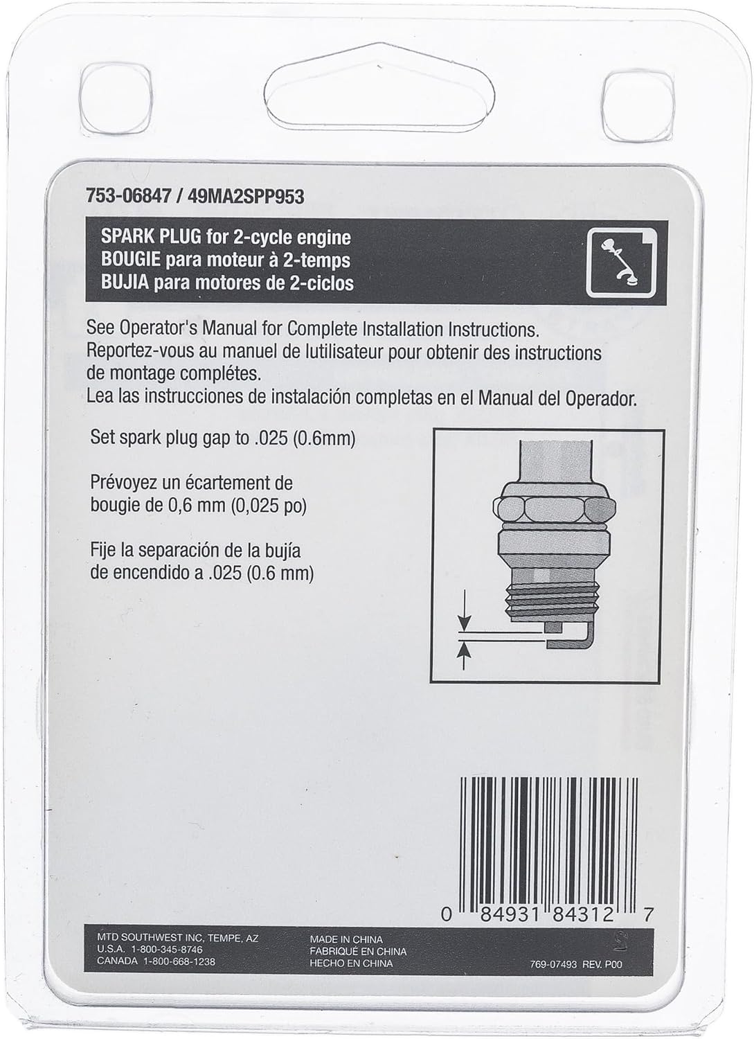 MTD Southwest 2 Cycle Spark Plug