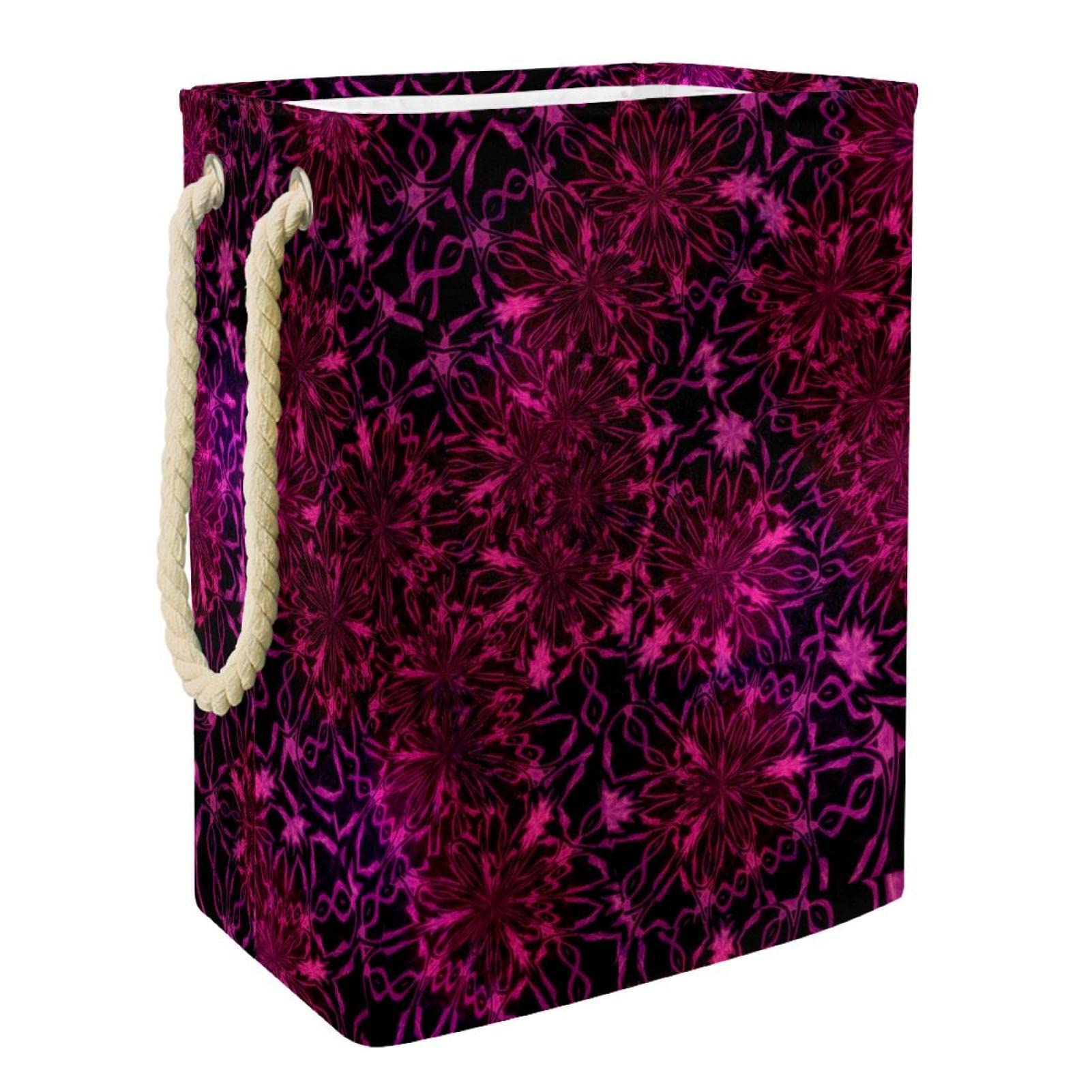 Panier à linge rose avec poignées au motif floral rétro personnalisable