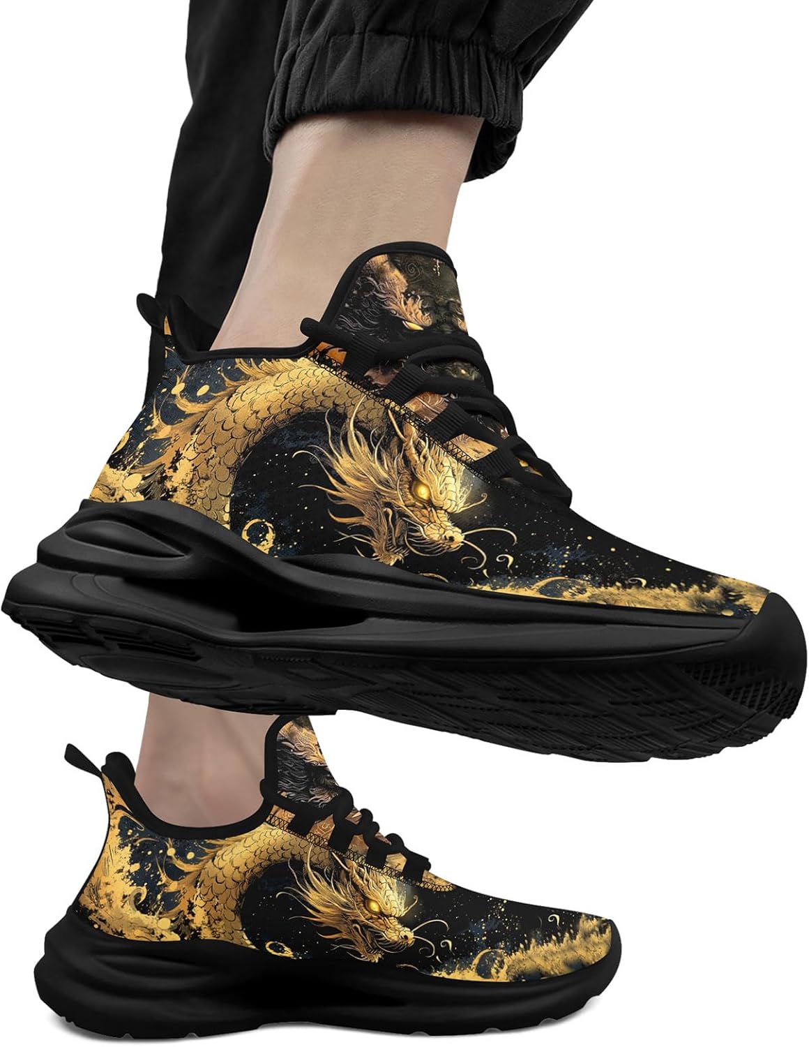 Lightweight Mesh Running Shoes for Men & Women, Chinese Dragon Design Breathable Comfortable Sneakers for Gym Workouts