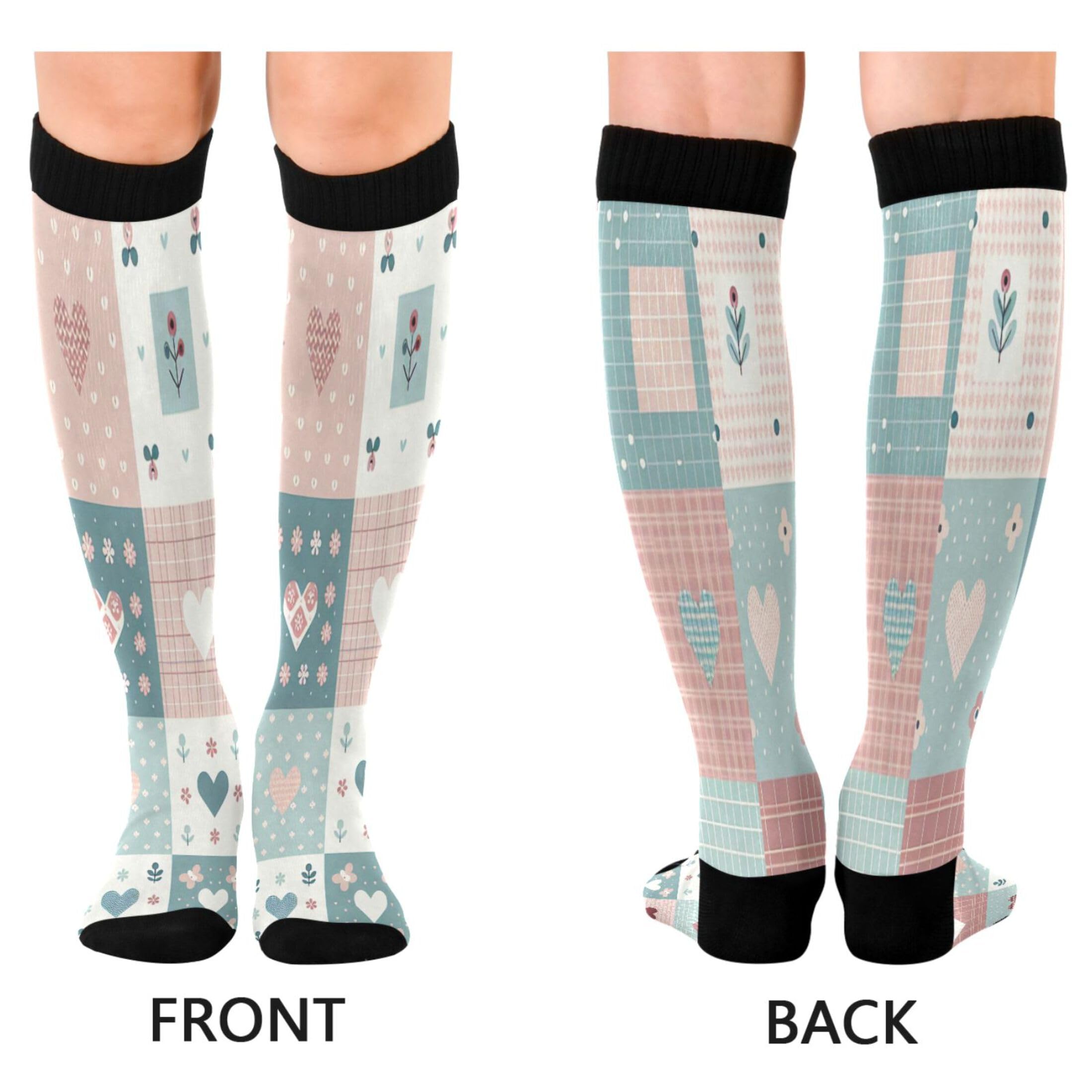 Burbuja Heart Patchwork Compression Socks for Women Men (20-30mmHg), Knee High Socks Circulation Support for Sport Running Hiking Nurse, 1 Pair