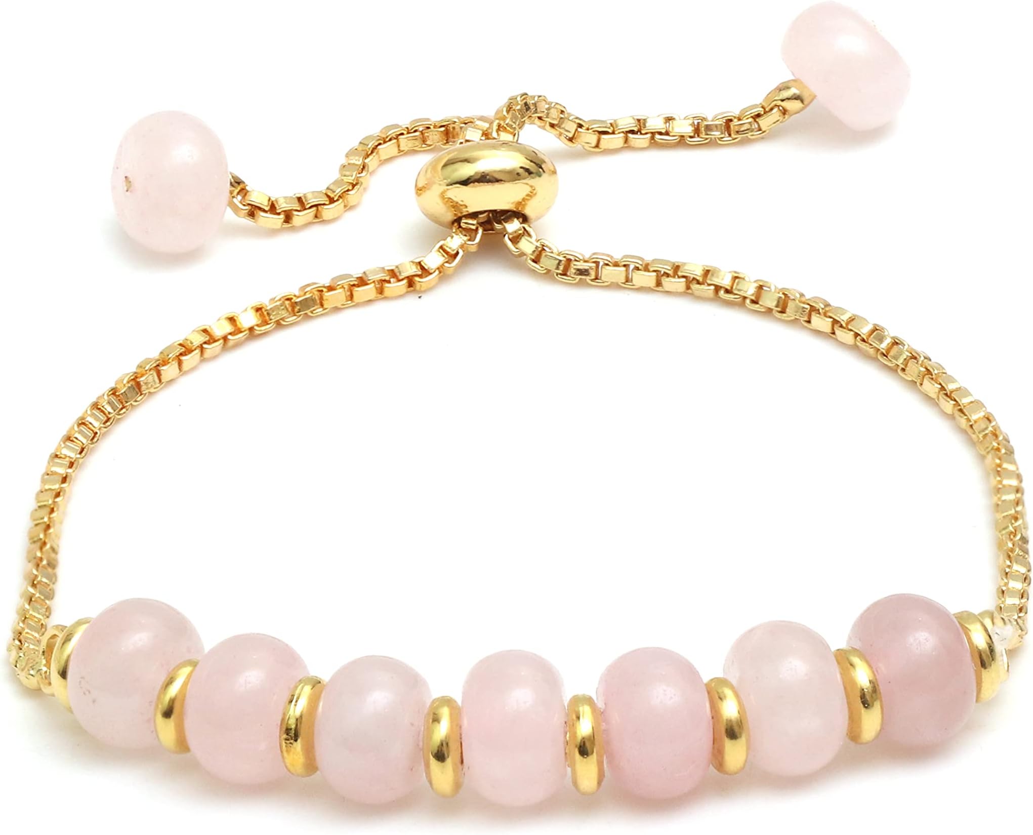 GEMPIRES NATURE’S TREASUREGempires Rose Quartz Bolo Bracelet, Beaded Bracelet For Women, 14k Yellow Gold Plated, Adjustable Bracelet, Bridesmaid Gift
