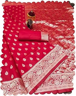 Veglari Women's Kanchivaram Pure Cotton Silk Golden Jari Javqurad Weving Original Hand Loom Traymati Print Silk Sarees Wit...