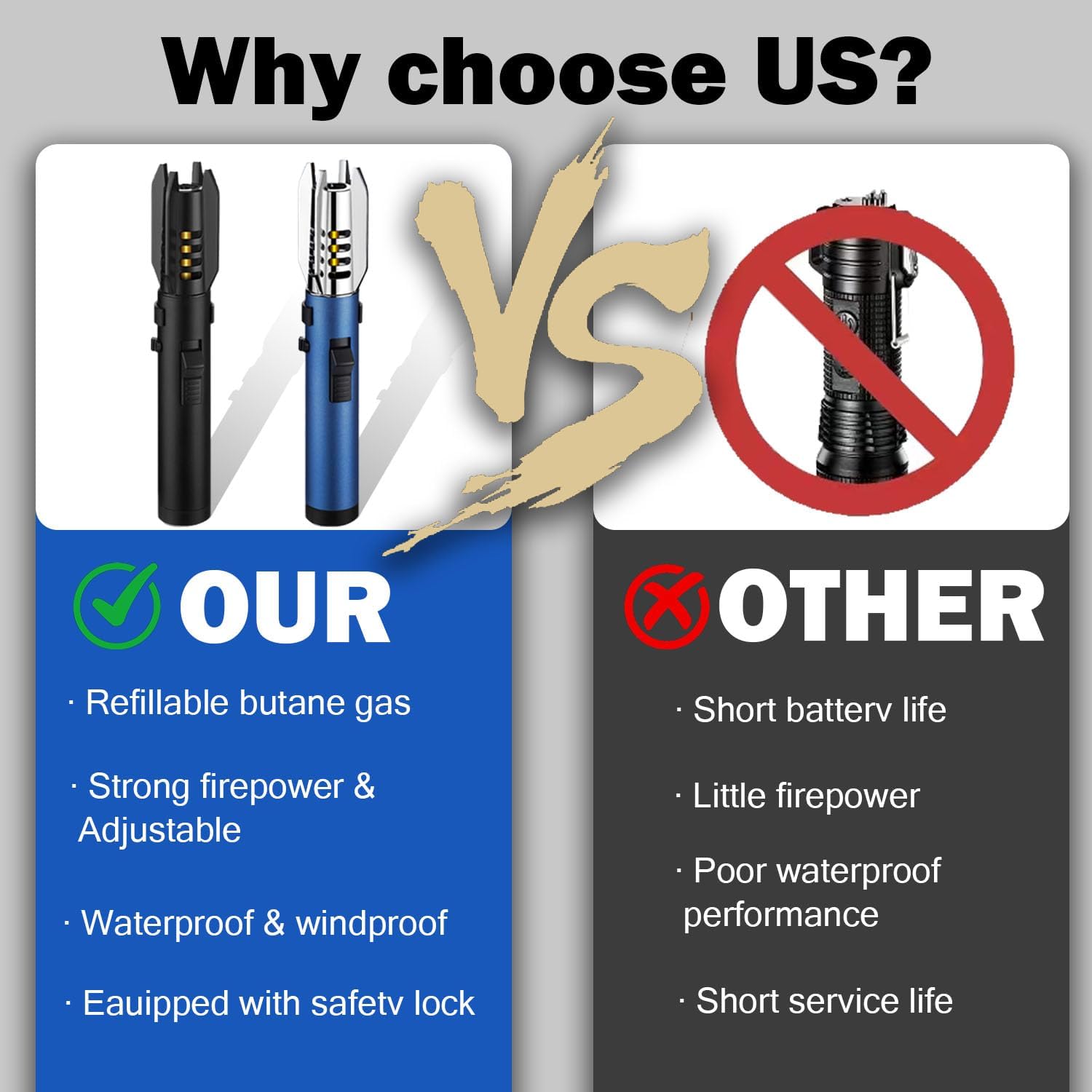 Lux Blaze Lighter - Powerful Adjustable Straight Flame Torch Lighter with Safety Lock & 360° Inverted Ignition, Outdoor Windproof Refillable Butane Gas for BBQ, Camping, Adventure (4Pcs)