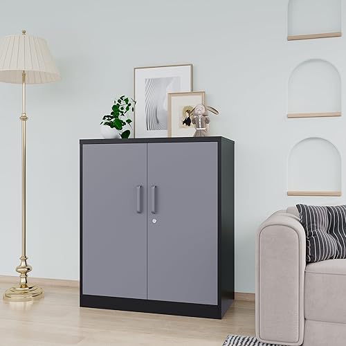 Miniatura 6 de AFAIF Armarios de almacenamiento de metal con puertas de bloqueo y 2 estantes ajustables, gabinetes de oficina de acero con cerradura, gabinete de