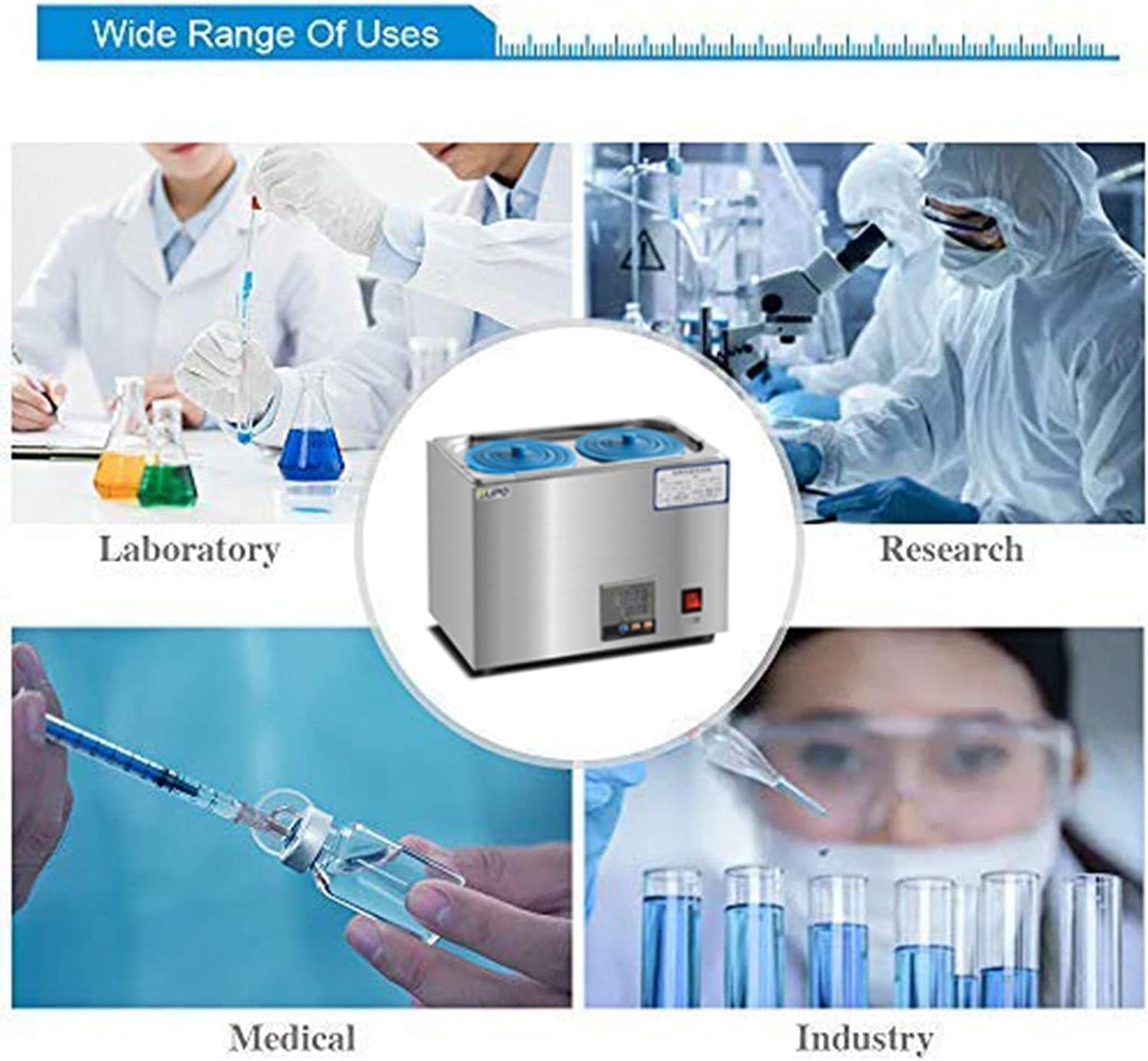 Baño María de Laboratorio con Pantalla Digital eléctrica, baño María termostático Digital, Calentador de baño María eléctrico de 2/4/6 Orificios con Tapa Protectora Ajustable (4 Orificios)