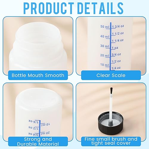 Miniatura 6 de Mumufy 120 botellas de pintura de retoque con cepillo y tapa, botella vacía de retoque con bolas de mezcla, capacidad de líquido de 2 onzas,