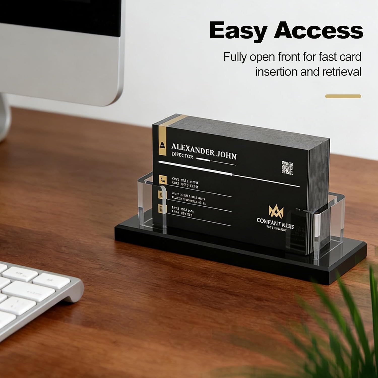 Acrylic Business Card Holder, Clear Card Display Stand for Desk, Business Card Organizer for Office Home Exhibition 4 Pack(Black)